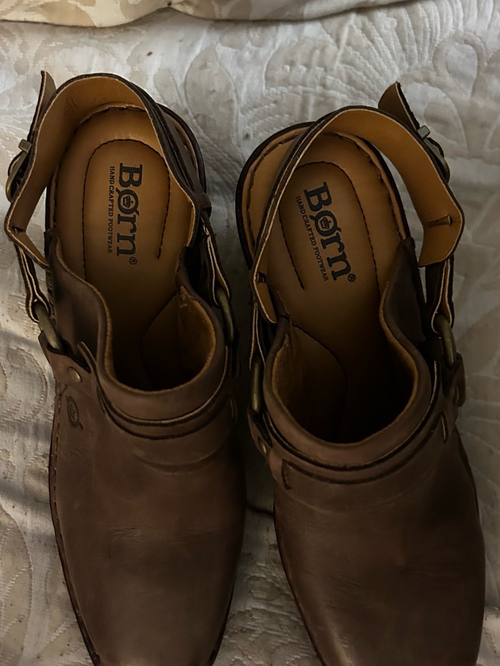 Born Brown Leather Slingback Clog Mules Heeled Shoes - Picture 2 of 3
